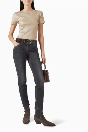 بنطال جينز بخصر مرتفع دينم قطن