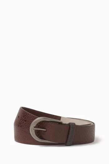 Monili-embellished Belt in Grained Calfskin Leather