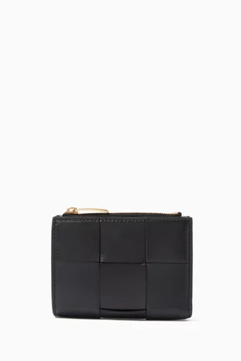 حافظة بطاقات جلد نابا مجدول ثنائية الطي