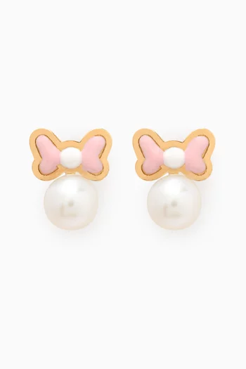 Bow & Pearl Earrings in 18kt Yellow Gold