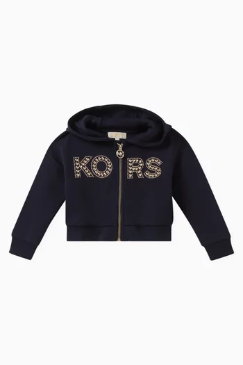 Logo Zipped Hooded Cardigan in Polyester