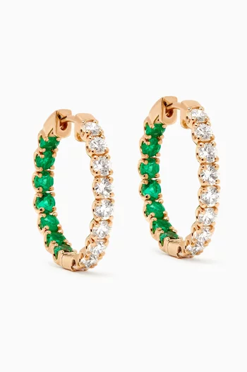 Crescent Green Emerald & Diamond Hoops in 18kt Gold