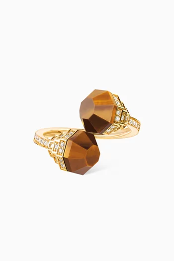 Azm Turath Tiger Eye & Diamond Ring in 18kt Gold