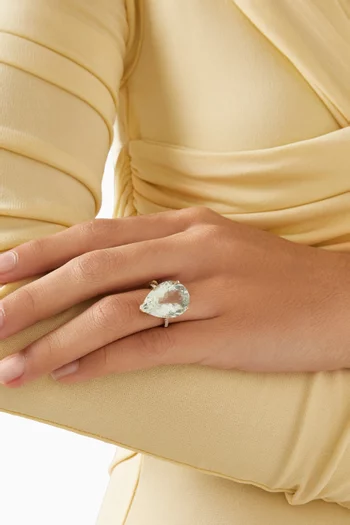 خاتم مرصع بحجر جمشت على شكل كمثرى ذهب ‏أصفر عيار 14