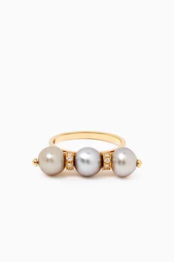 Amulette Pearl & Diamond Ring in 18kt Yellow Gold