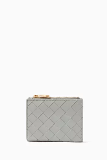 Small Bi-fold Zip Wallet in Intrecciato Leather