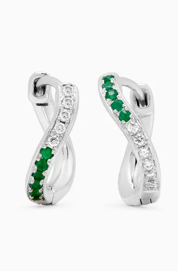 Mini Infinity Diamond & Emerald Hoop Earrings in 18kt White Gold
