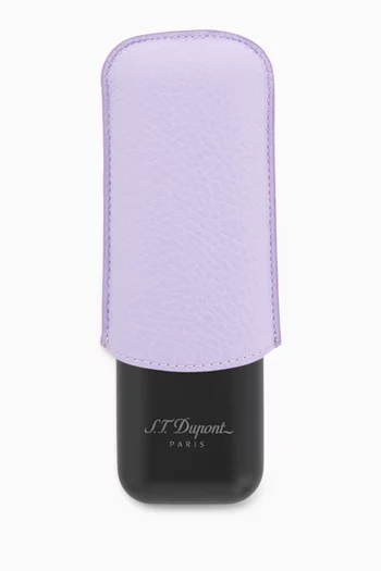 Double Cigar Case in Grained Leather & Metal