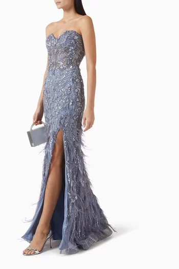 Bead-embellished Strapless Dress