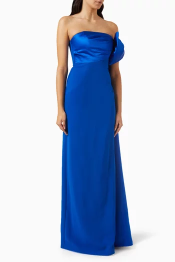 One-shoulder Gown in Stretch Crepe & Satin
