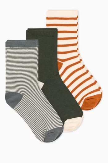 Pinstriped Socks in Cotton,  Pack of Three