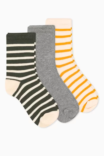 Stripy Socks in Cotton,  Pack of Three