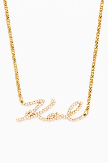 K/Signature Pearl Pendant Necklace in Brass