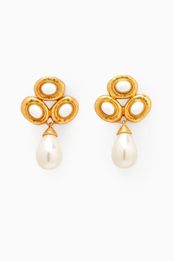 Ava Drop Pearl Earrings in 24kt Gold-plated Brass