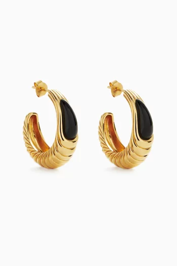 Wavy Ridge Gemstone Medium Hoop Earrings in 18kt Recycled Gold-plated Brass
