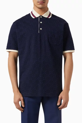 GG-embroidered Polo Shirt in Stretch Cotton Piqué