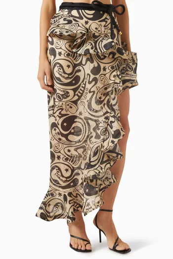 Matchmaker Waterfall Skirt in Linen-silk Blend