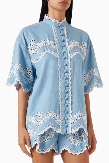Junie Embroidered Shirt in Linen