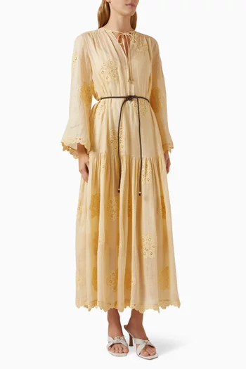 Acadian Embroidered Maxi Dress in Ramie