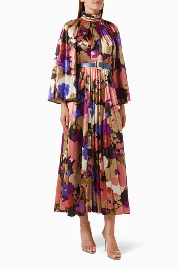 Floral-print Belted Midi Dress