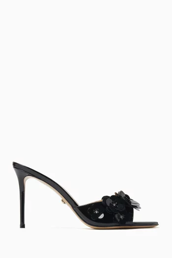 Flower Embellished 95 Mules in Patent Leather