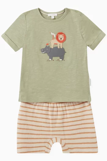 2-piece Animal-print T-shirt & Striped Shorts Set