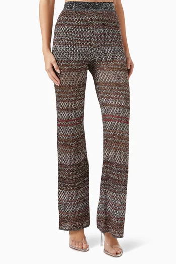 Flared Pants in Lamé Mesh Knit