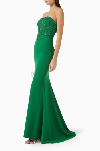 Embellished Strapless Bustier Gown