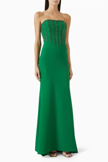 Embellished Strapless Bustier Gown
