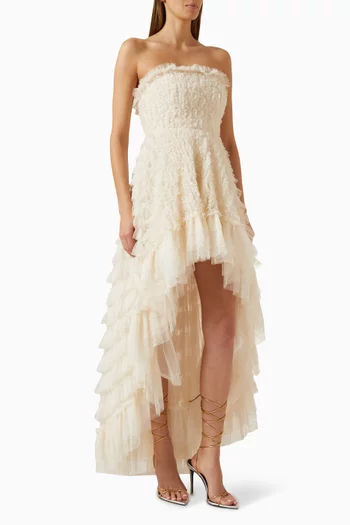 Mia Strapless High-low Maxi Dress in Tulle
