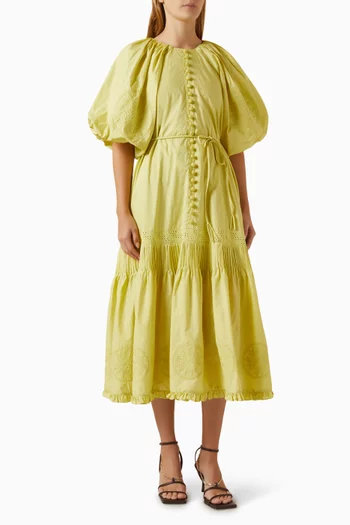 Lilah Embroidery Midi Smock Dress in Organic Cotton