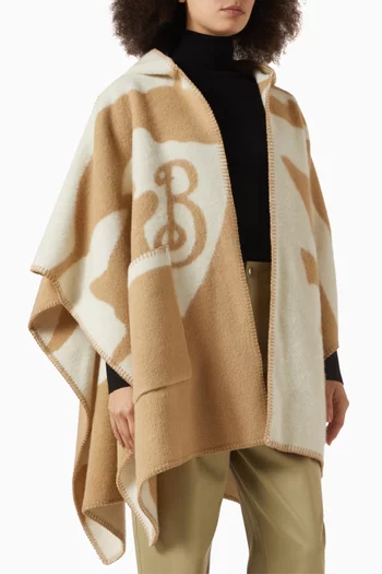 Check-print Cape in Wool