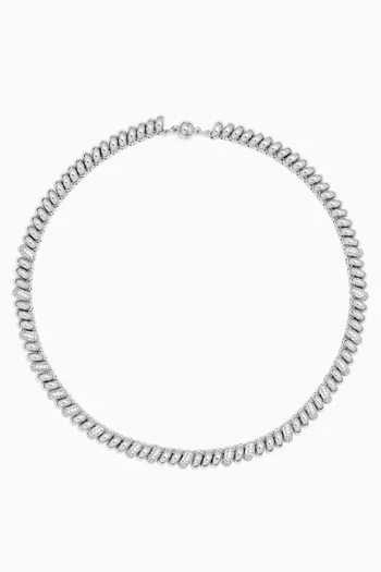 The Ridged Marbella Pavé Necklace in Rhodium-plated Brass