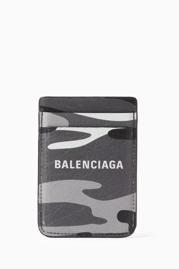 Camo-print Cash Magnet Card Case in Leather