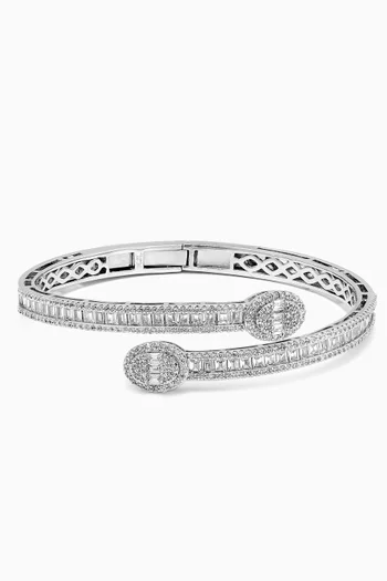 Baguette Oval Bypass Bangle in Rhodium-plated Brass