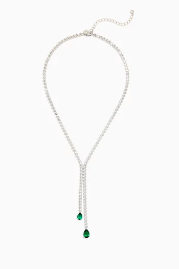 Pear CZ Glam Necklace in Rhodium-plated Brass