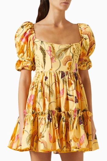فستان ألاريا قصير بنقشة زهور قطن بوبلين
