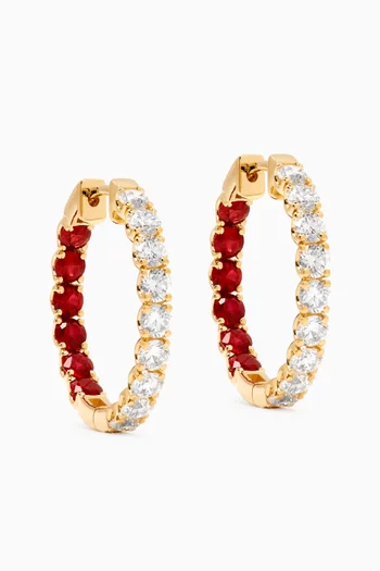 Crescent Ruby & Diamond Hoop Earrings in 18kt Yellow Gold