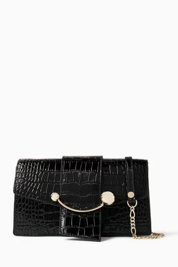 Crescent Chain Shoulder Bag in Croc-embossed Leather