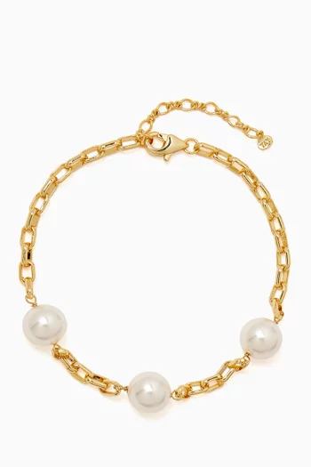 Delicate Pearl Oval Chain Bracelet in Gold-plated Brass