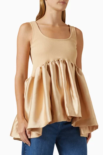 Peplum Top in Ribbed-knit & Satin