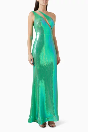 One-shoulder Gown in Sequins