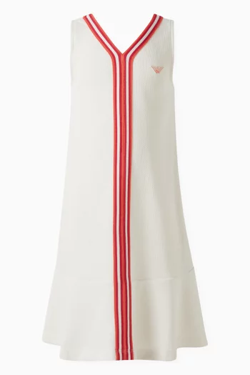 Embroidered Logo Striped Dress in Cotton