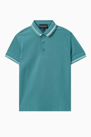 Striped-collar Polo Shirt in Cotton-piqué