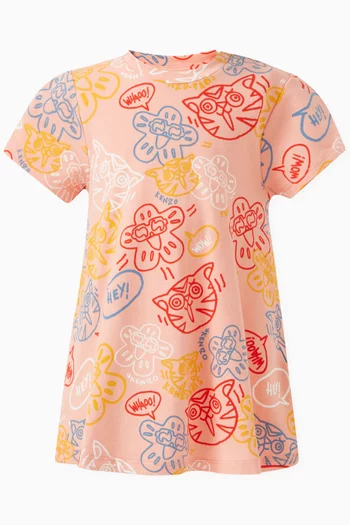 Graphic-print T-shirt Dress in Stretch Cotton