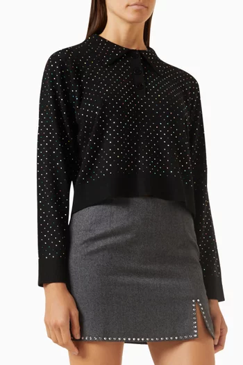 Jordann Rhinestone-embellished Polo Sweater in Wool-blend
