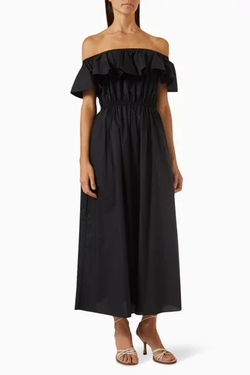 Off-shoulder Ruffled Midi Dress in Organic-cotton