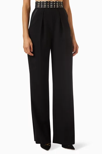 Embroidered Palazzo Pants in Crepe
