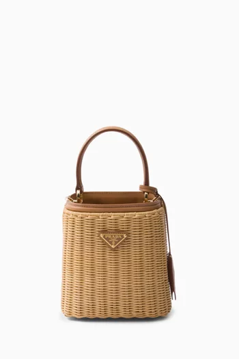 Small Panier Bucket Bag in Raffia & Leather