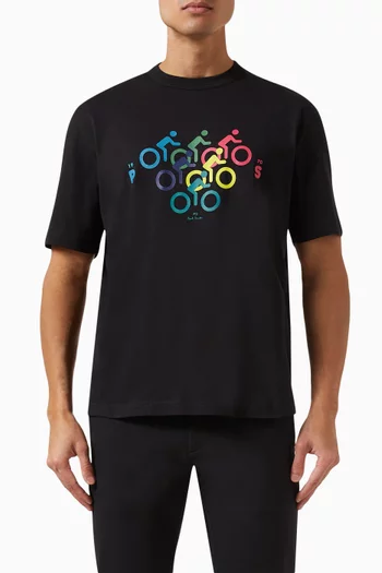 تي شيرت بطبعة دراجات بألوان متعددة قطن جيرسيه عضوي
